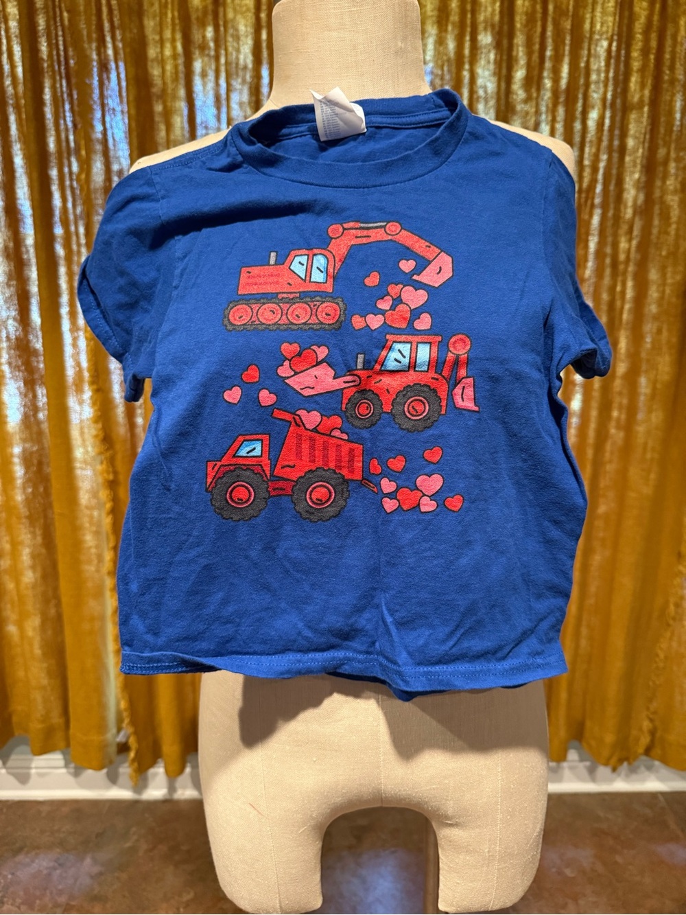 Kids Blue T-Shirt with Red Construction Trucks